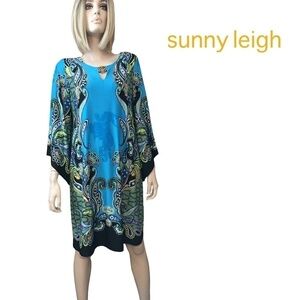 SUNNY Leigh Jersey Shift Dress Colourful Paisley Gorgeous with Broach